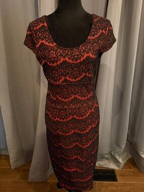 hazel Black and Red Lace-Overlay Midi Dress.  Perfect for business or cocktails